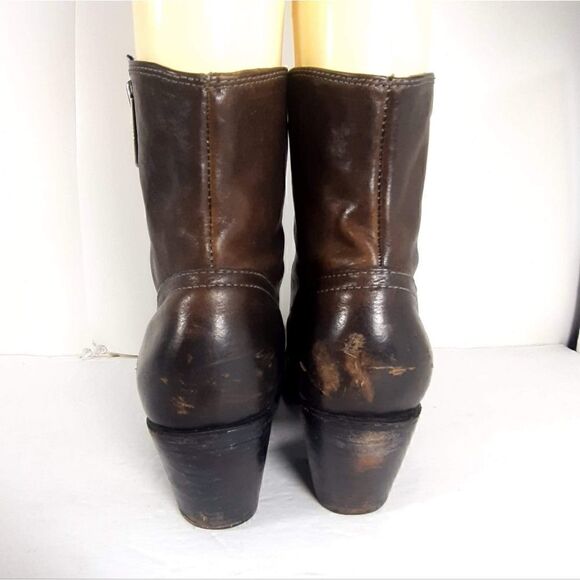 Frye Women's Leslie size 7,5 B Brown Leather Ankle Side Zip Booties Boots - Picture 9 of 15